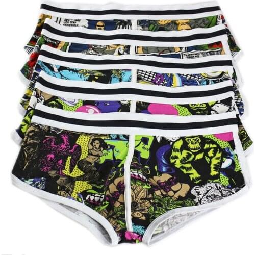 5Pcs/Lot Mens Fashion Underwear Bulge Pouch Boxers Sexy Mens Printing Underpants Designed Cotton Boxer Shorts Trunks Wholesale