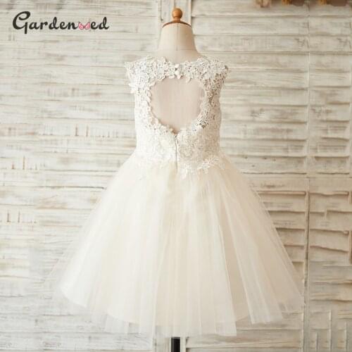 Ivory Tulle Lace Flower Girl Dresses Tulle Skirt First Communion Dress Backless Kids Prom Dresses Girls Little Bride Dresses