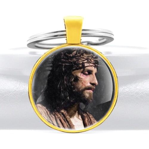 Vintage Suffering Jesus Design Glass Cabochon Metal Key Chain Charm Men Women Key Ring Jewelry Gifts Keychains