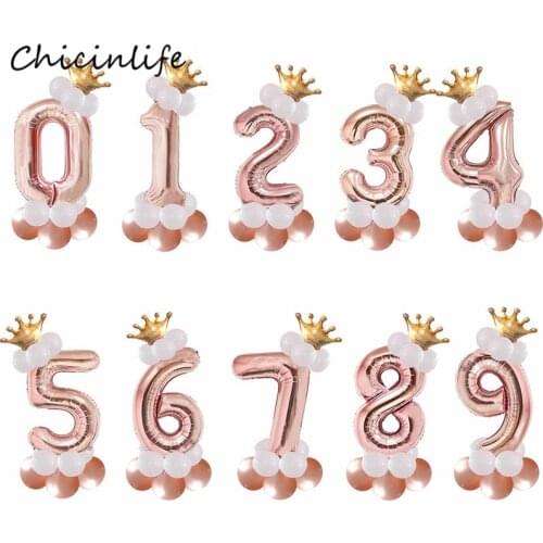 Chicinlife 14pcs Rose gold Number 1 2 3 4 5 6 7 8 Balloon Birthday Party Decoration Happy Birthday Wedding Anniversary Balloon