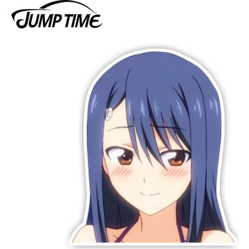 Jump Time 13cmx12.5cm Funny Waterproof Kawii Girl Fuuki Iinchou Car Stickers Laptop Car Decals For Aho Girl Anime Vinyl Car Wrap