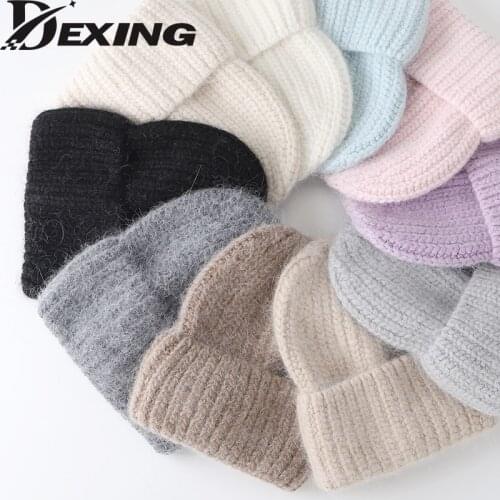 Rabbit fur lurex winter hat for women solid color autumn beanies best matched Warm soft knit hat bonnet skullies