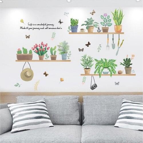 PVC Green Potted Plant Wall Sticker Self-adhesive Home Decoration Stickers For Living Room Bedroom Decorative Art Poster Murals