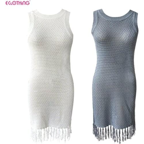 Women Dresses Ladies Casual Tassel Knee-Length Frock Beachwear Dresses Cover Up