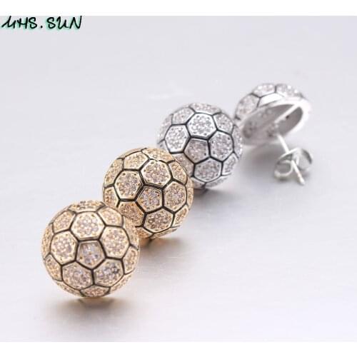 MHS.SUN Newest Women Mosaic AAA Zircon Stud Earring Gold Color Football Design Crystal Earrings for Women Jewelry Gift 1Pair