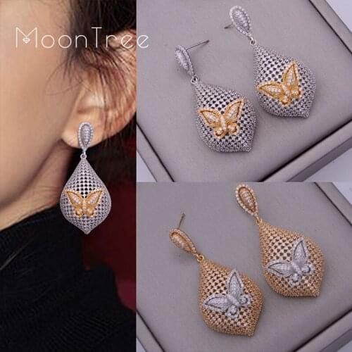 MoonTree 48mm luxury Water Drop Shape Luxury Butterfly AAA Cubic Zirconia Wedding Women Earring Fashion Jewelry