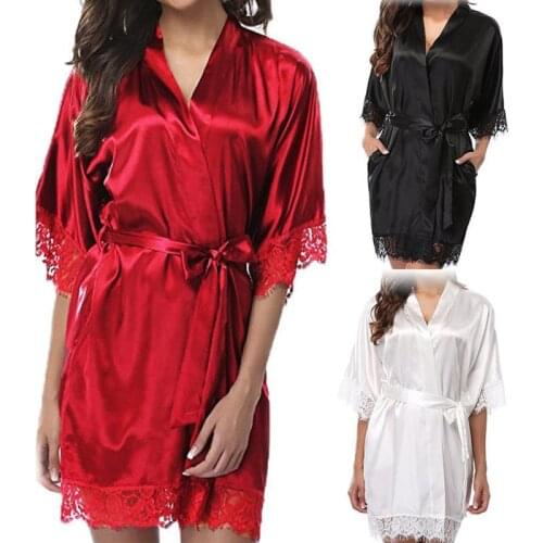 1 Set 3 Colors Womens Summer Fashionable Solid Color Soft Sexy Ice Silk Pajamas Nightdress Ladies Pajamas Sets With Lace Cloth