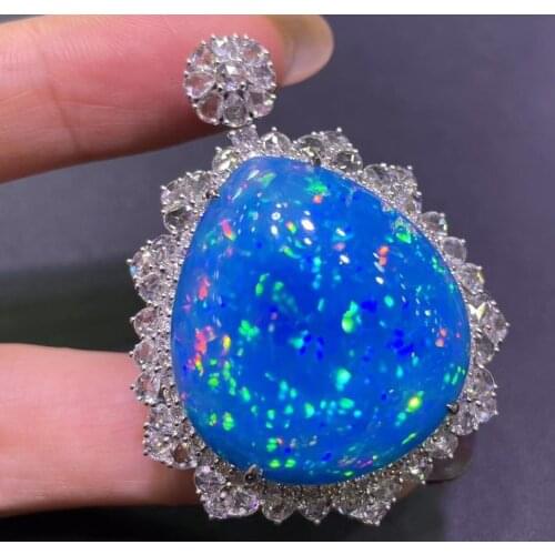 H228 Fine Jewelry Real Pure18 K Gold AU750 G18K Natural White Opal 36.5ct Pendants Gemstone Necklaces for Women