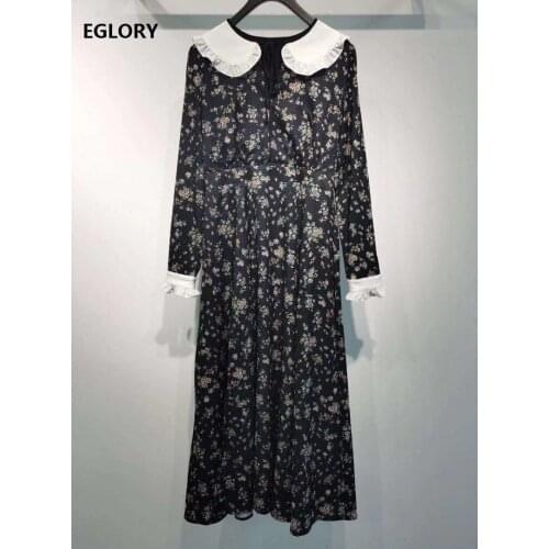 Vintage Long Dress 2021 Spring Summer Fashion Women Turn-down Collar Elegant Little Floral Print Long Sleeve Casual Maxi Dress