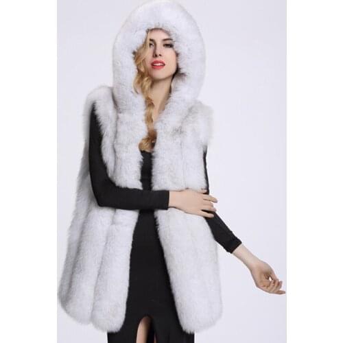 Savabien High Quality Faux Fur Vest Gilet Hooded Warm Women Fur Coats Fashion Elegant Fake Fur Jacket Festival Coats Streetwear