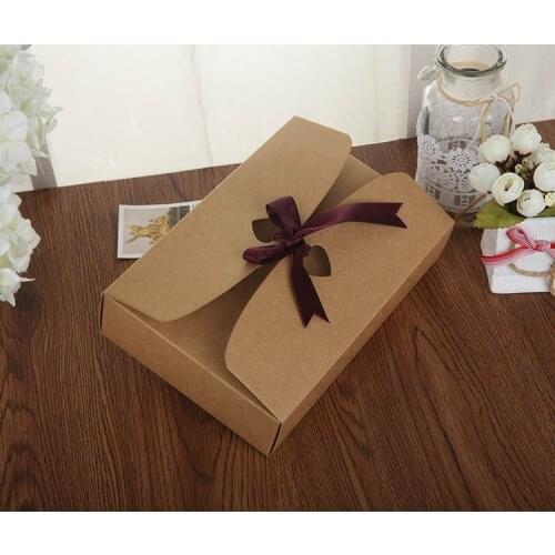 10pcs/lot Boutique Retro Kraft Paper Gift Box With Ribbon Scarf Clothes Packaging Cardboard Box Creative Carton Favor Paper Box