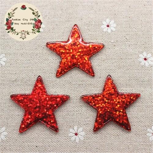 10pcs Cute Red Glitter Five Star Resin Flatback Cabochon DIY Scrapbooking Decorative Craft Making,39mm