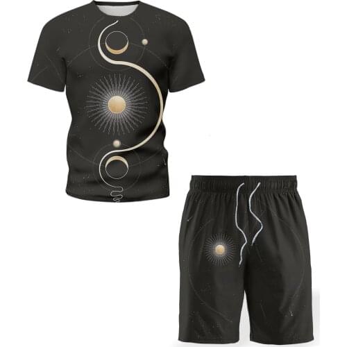 2021 Summer Mens sets T-shirt + Shorts 2 New Personality Short Sleeve Retro Round Neck Sports Top Trend 3D Printing Shorts