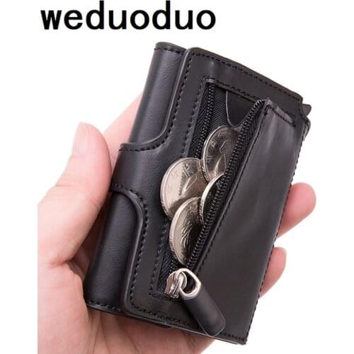 2020 Automatic RFID Aluminium Wallets mens card wallet business credit card holder card wallet credit card holder Leather Wallet