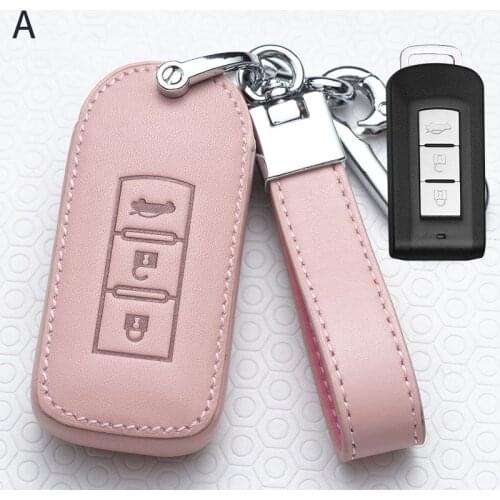 Leather Car Key Case Cover for Mitsubishi Outlander Lancer 10 Pajero Sport EX ASX RVR Colt Grandis L200 Smart 2 3 Button Case