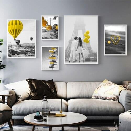 Black and White Photograph Landscape Picture Home Decor Nordic Canvas Painting Wall Art Yellow Scenery Art Print for Living Room