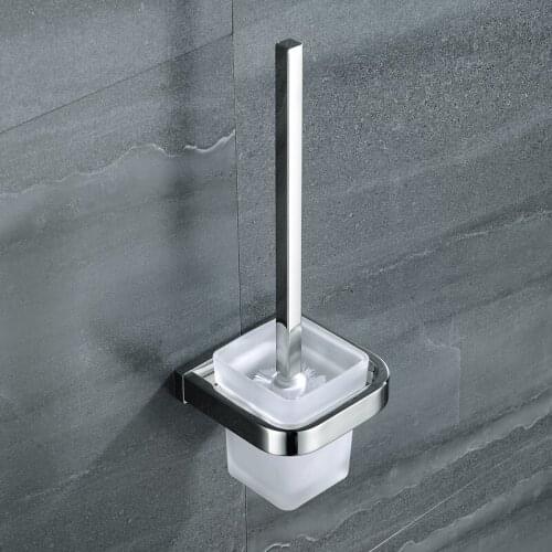 Luxury Chrome 304 Stainless Steel Bathroom Toilet Cleaning Brush Toilet Polished WC Brush Holder Wall Hanging Accessories
