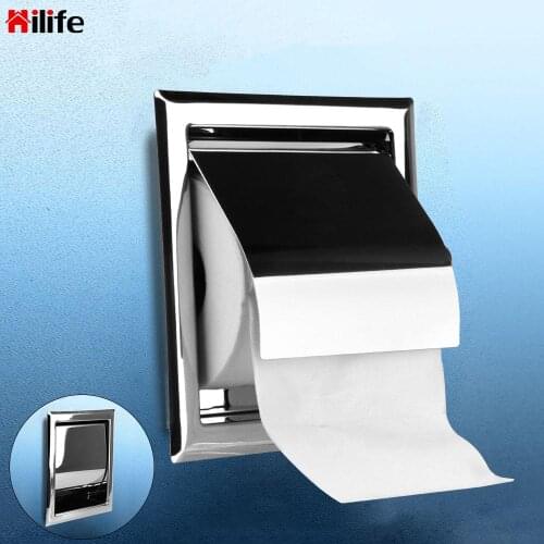HILIFE Toilet Paper Holder Wall Mounted Roll Paper Box Stainless Steel Concealable Polished Chrome