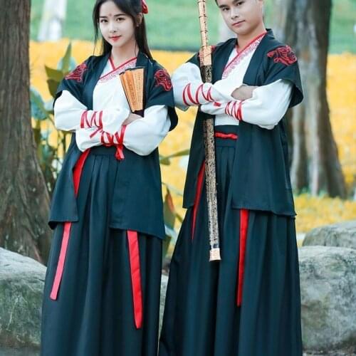 Ancient Traditional Cinese Hanfu Festival Stage Performance Folk Dance Costume Retro Oriental Woman Men Samurai Swordsman Outfit