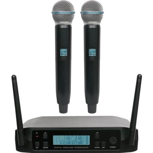 Dual Wireless Microphones System with Receiver Box Various Frequency Professional UHF Long Range 2 Handheld Mic Stage Live Show