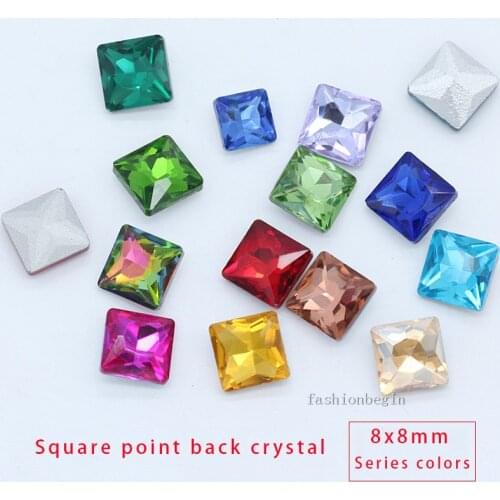 50p 8mm square color faceted glass fancy stone pointed foiled back crystal rhinestones jewelry Decoration shoes clothes material