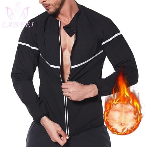LANFEI Men Sauna Tops Zipper Body Shaper Waist Trainer Vest Male Weight Loss Fat Burner Workout Slim Shirt Sweat Thermal Suits