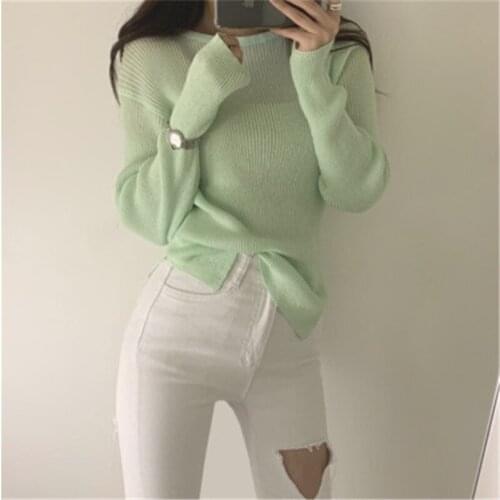 2020 New Arrivals Korean Elastic Vertical Stripes Jumper Wool O-Neck Long-Sleeved Knitted Casual Pullovers Tops