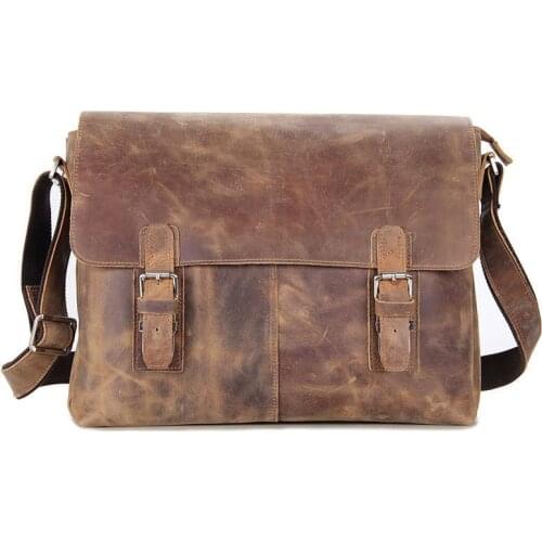 Man Single Shoulder Briefcase Genuine Leather Crazy Horsehide Computer Bag Messenger Office Bags For Men Laptop Bag Maletines