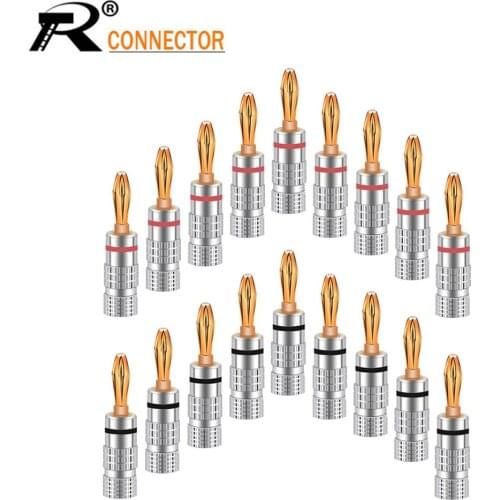 100pcs No LOGO Banana Connectors Excellent New 24K Gold Speaker Banana Plugs For Audio Video Speaker Connector Black Red