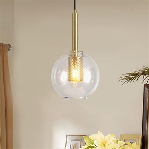 American modern copper glass ball pendant lights for living room bedroom luxury kitchen fixtures led luminaire loft decor luster