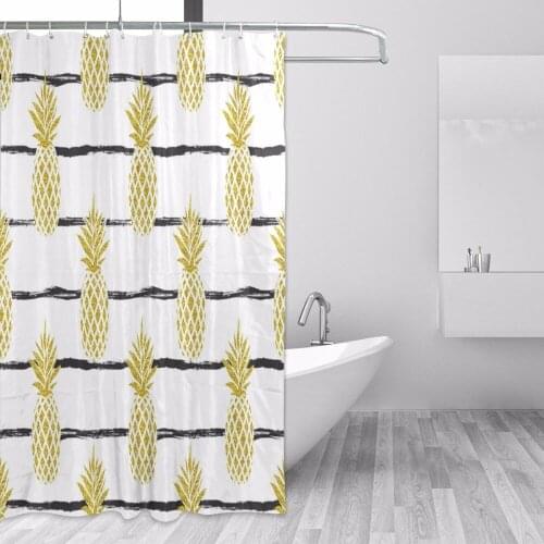 Waterproof Shower Curtain Fabric Polyester Creative Bath Curtains Printed Gold Pineapple Striped Curtains For Bathroom