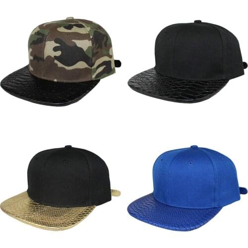 Snakeskin PU Acrylic Snapback Hat Unisex Trucker Hat Hip Hop Plaid Flat Bill Brim Adjustable Baseball Cap