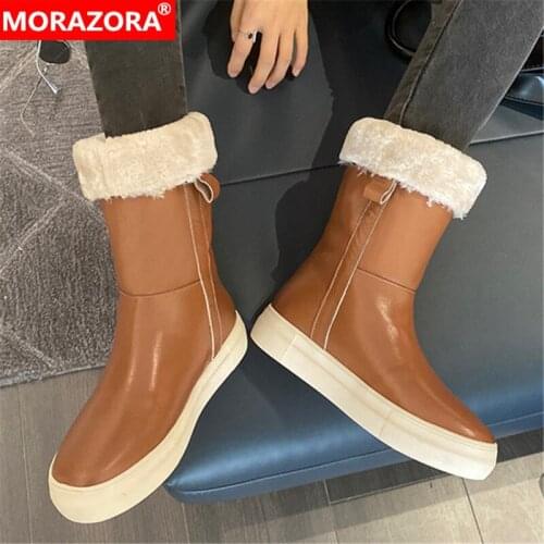 MORAZORA 2021 New Arrival Women Boots Genuine Leather Ankle Boots Comfortable Flat Heel Round Toe Winter Snow Boots