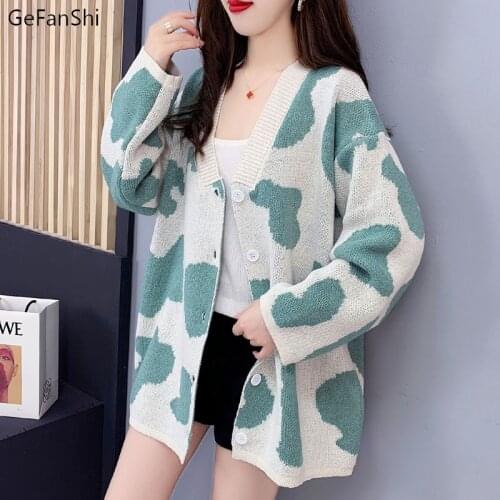 Fashion Long Sleeve V-Neck Cardigan Button Knitted Sweater Women 2021 Autumn Winter Casual Loose Thick Sweaters Coat & Jackets