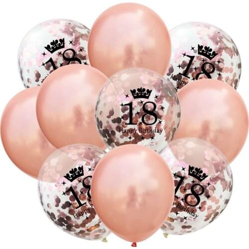 1Set 18th Rose Gold Happy Birthday Latex Balloons Wedding Decoration Confetti Balloon Baby Shower Birthday Party Baloon Ribbon
