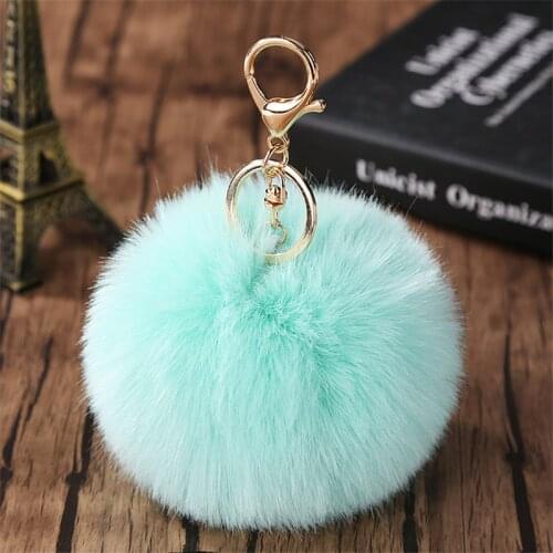 1PC Cute Fluffy Faux Fur Ball Keychain Women Artificial Rabbit Fur Key Chain Car Key Ring Pompom Bag Purse Backpack Pendant Gift