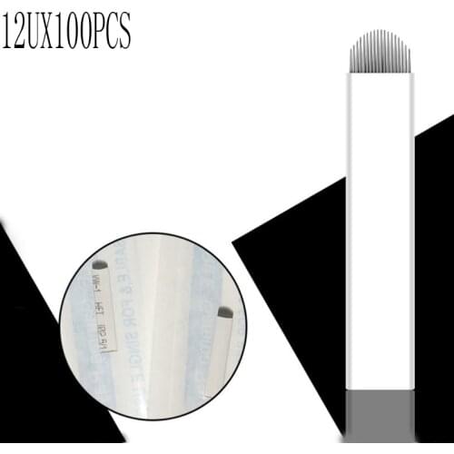100 PCS Laminas Agulhas Tebori Microblading 12 U needles Permanent Makeup Tattoo Needle 12Flex Blades for Eyebrow Manual Pen