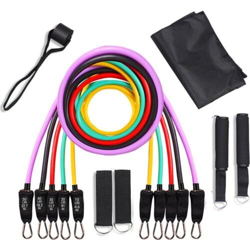 100/150Lbs 11Pcs Resistance Bands Set Elastic Exercise Pull Rope For Strength Training Workout Indoor Home Gym Fitness Equipment