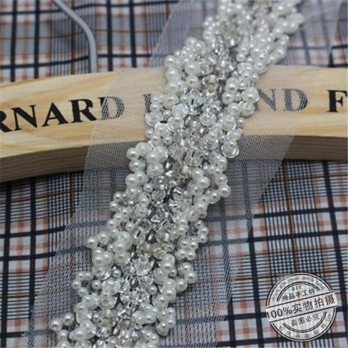 2Yards Handmade White Beads Sequin Lace Rhinestone Mesh Ribbon Applique Sewing Accessories Crafts For Clothes Wedding Dress