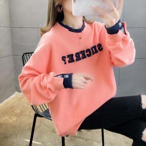 2021 fashion fake two-piece ladies sweatshirt women loose Korean style spring and autumn thin trendy hoodie top