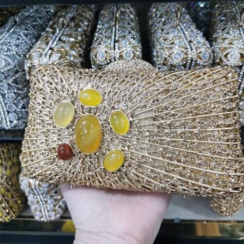2021 Best Quality Big Rhinestone Clutches Fashion Gold Crystal Clutch Purse High Quality Women’s Wedding Purse Bridal Handbags