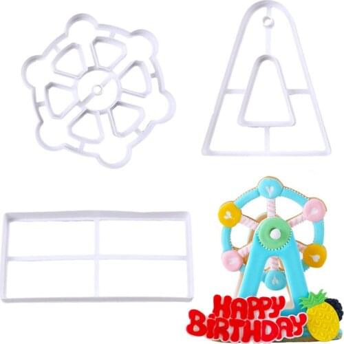 3Pcs Cookie Cutter Ferris Wheel Plastic Fondant Cake Molds Biscuit Cookie Cutting Tool Baking Mould Party Cake Decorating Tools