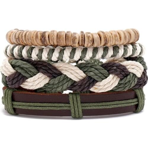 4 Pcs/Set Vintage Handmade Weave Adjustable Length Rope Chain Bracelet Punk Braided Wrap Wristbands For Men Fashion Jewelry