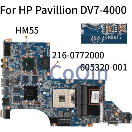 605320-001 605320-501 Laptop motherboard For HP Pavillion DV7T DV7-4000 HD5650M Mainboard DA0LX6MB6F2 DA0LX6MB6H1 HM55 DDR3