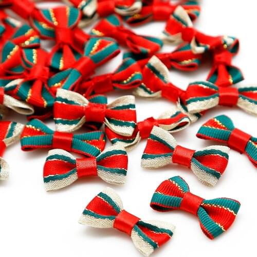 20pcs Red/Green Satin Ribbon Bows For Sewing Christmas Bow Tie Decoration Handmade Party/Home/Garment/Hair Decoration 3x1.5cm