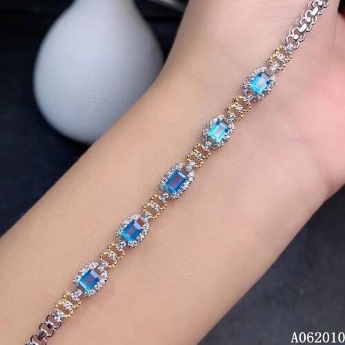 KJJEAXCMY fine jewelry 925 sterling silver inlaid natural blue topaz bracelet noble girl hand bracelet support test