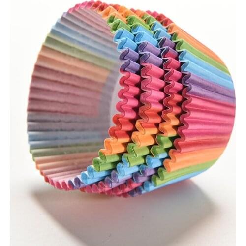 Rainbow Color Muffin Paper Cups Cake Paper Cups Bakeware Oil-proof High Temperature Paper Cake Holder Cake Dessert Mold 100pcs