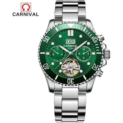 CARNIVAL Brand Fashion Watch Man Waterproof Luxury Luminous Hollow Calendar Mechanical Automatic Wristwatch Relogio Masculino