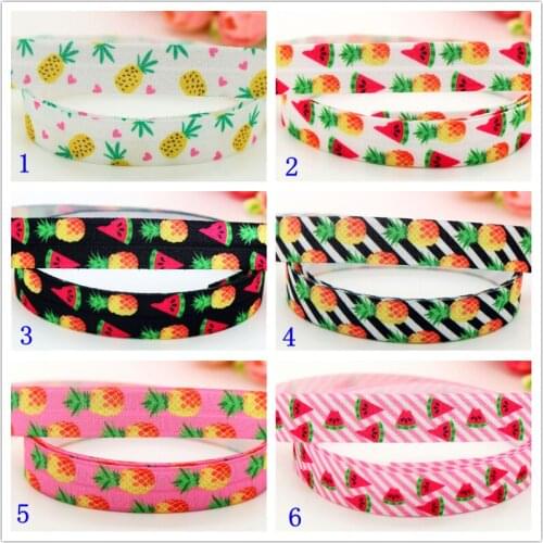 DHK 5/8'' 5yards Fold Elastic FOE pineapple watermelon printed headband headwear hairband decoration OEM Wholesale E544