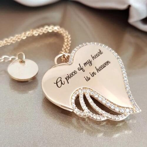 Elegant Women Angel Wing Rhinestones Inlaid Letters Pendant Hollow Necklace Jewelry Gifts